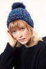 Louche Shannon Knitted Nep Beanie With Faux Fur Bobble - Navy