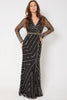 Black and Gold Long Sleeve Embellished Maxi Dress