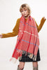 Louche Aoife Fluffy Warm Handle Woven Check Scarf With Tassels - Red