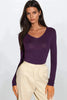 Purple V Neck Long Sleeve Top