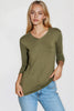 Khaki V Neck Long Sleeve Top
