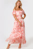 Pink Floral Bardot Tiered Maxi Dress