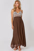 Brown Crochet Strappy Maxi Dress