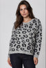 Grey Leopard Pattern Wool‑Blend Knit Jumper