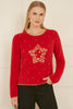 Mela Red Fluffy Star Christmas Jumper