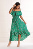 Yumi Green Bardot Asymmetric Maxi Dress