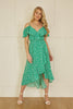 Yumi Green Ditsy Print Bardot Midi Dress With Dip Hem