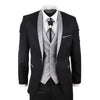 Sal-Yaica - Men's 4 Piece Wedding Suit Groom Shawl Collar Black Silver Cravat