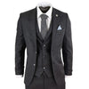 STZ14 - Men's Wool 3 Piece Suit Tweed Charcoal Black Classic