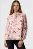 Pink Floral Print Tie Neck Blouse