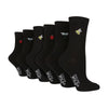 6 Pairs Ladies Multipack Black Novelty Socks: Embroidered Crew Cotton Socks