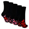 5 Pairs Ladies Poppy Footbed Socks - Soft Cotton Rich Floral Everyday Socks