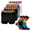 Mens Rainbow Socks & Boxers Set | 4 Pack Boxers & 3 Pack Striped Novelty Socks