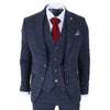 TP-32 - Men's Navy Blue 3 Piece Wool Blend Tweed Suit