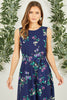 Yumi Navy Floral Print Midi Skater Dress