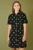 Yumi Black Daisy Embroidered Cord Shirt Dress