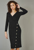 Yumi Black Knitted Midi Dress With Asymmetric Button Details