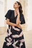 Yumi Black Recycled Fabric Crane Print Kimono Midi Dress