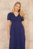 Yumi Navy Double Cotton Ruched Midi Dress