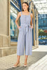 Yumi Blue Cotton Stripe Button Through Jumpsuit