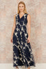 Yumi Navy Mesh Embroidered Maxi Dress