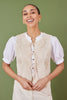 Yumi Beige Knitted Tie Front Waistcoat With Floral Details
