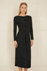 Yumi Black Midi Fitted Stretch Dress With Knot Detail