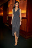 Yumi Black Metallic Pleated Frill Wrap Midi Dress