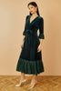 Yumi Green Velvet Wrap Midi Dress With Contrast Hemline