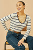 Yumi White Metallic Stripe Knitted Ribbed Top