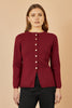 Yumi Burgundy Knitted Fitted Button Down Peplum Cardigan
