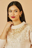 Yumi Oatmeal Relaxed Knitted Jumper With Scattered Sequin Neckline