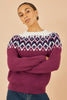 Yumi Burgundy Fair isle Relaxed Fit Knitted Jumper