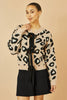 Yumi Beige Animal Print Intarsia Tie Front Cardigan