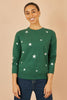 Yumi Green Gold Foil Star Print Relaxed Fit Jumper