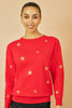 Yumi Red Gold Foil Star Print Relaxed Fit Jumper