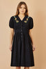 Yumi Black Long Sleeve Midi Dress With Floral Embroidery