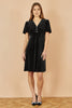 Yumi Black Velvet Skater Dress With Dimante Bow Detail