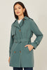 Yumi Blue Belted Trench Coat With Check Lining