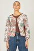 Yumi White Peacock Print Reversible Cotton Quilted Jacket