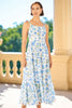 Yumi White Butterfly Print Lace Trim Maxi Dress