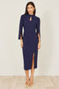 Yumi Navy Fitted Midi Dress With Flute Sleeves