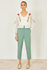 Yumi Green Stretch Capri Pants With Tie Belt