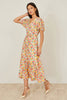 Yumi Multicolour Midi Tea Dress With Angel Sleeves