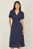 Yumi Navy Spot Wrap Midi Tea Dress