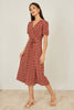 Yumi Brown Spot Wrap Midi Dress