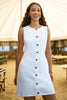 Yumi White Viscose Button Detail Shift Dress