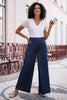 Yumi Blue Chambray Wide Leg Trousers With Button Details