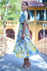 Yumi White Lemon Print Viscose Ruched Waist Midi Dress