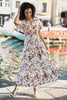 Yumi Ivory Botanical Print Viscose Midi Dress
